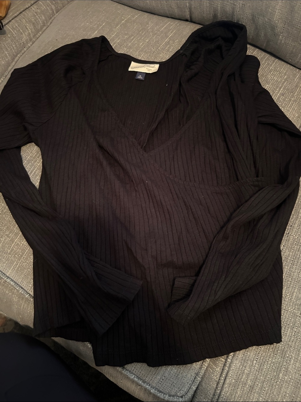 Universal Thread Black Ribbed Long Sleeve Wrap Top